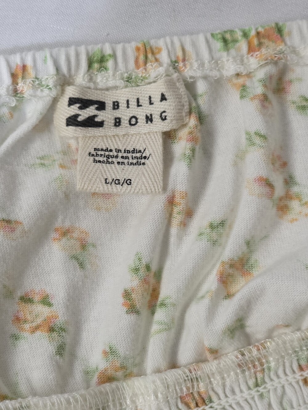 Billabong Get Along 100% Cotton Floral Smocked Puff-Sleeve Crop Top Size Large - Picture 6 of 11